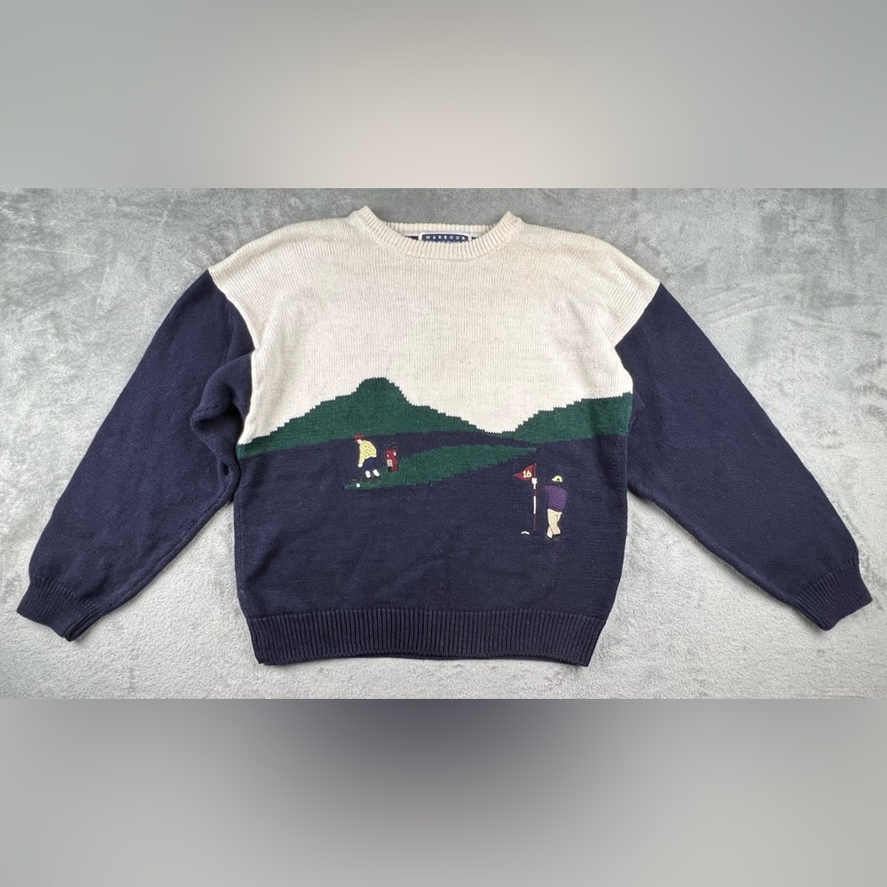 Vintage Harbour Classics Heavy Knit Sweater Large Golf Print Novelty Preppy